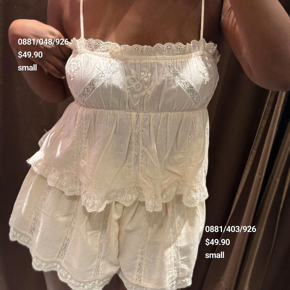 ZARA ZW SS25 EMBROIDERED ELASTICIZED TOP & SHORTS LACE COORD SET 0881/048 XS S